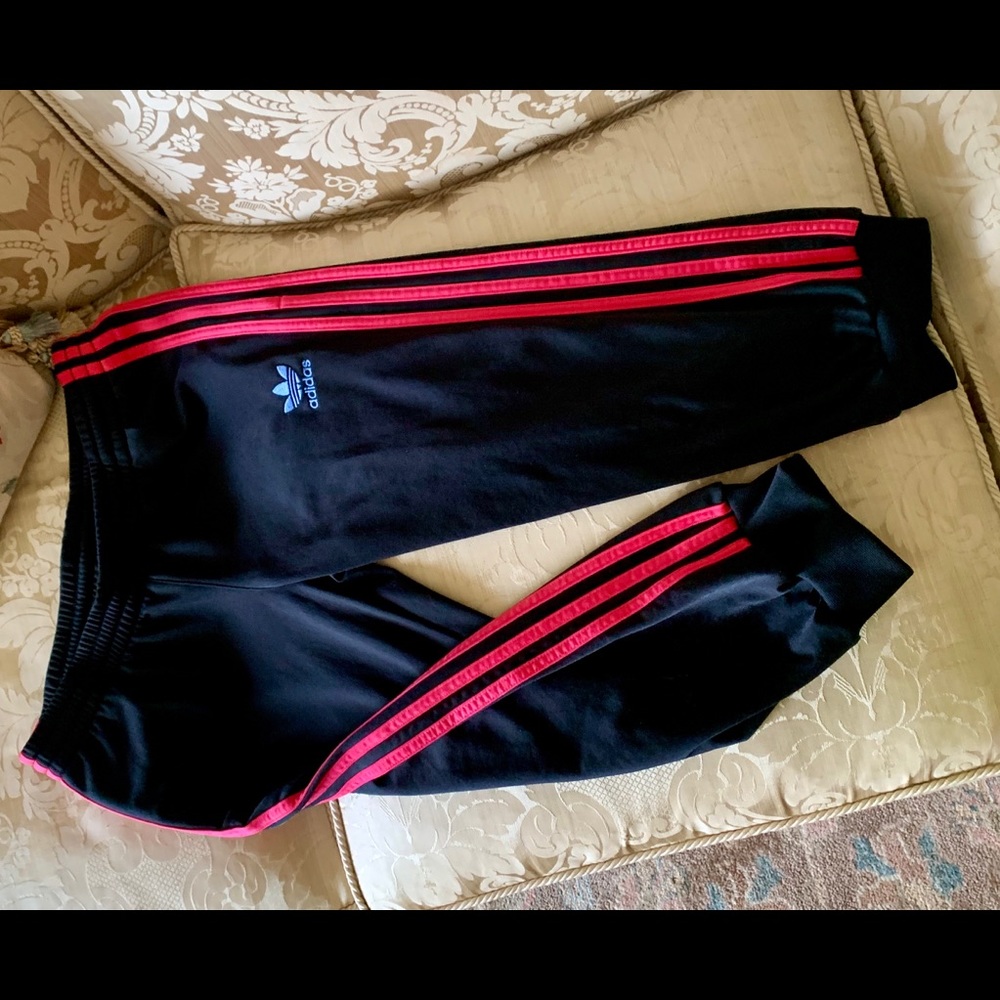 Adidas Crop Sweatpants Black & Pink Sz Small